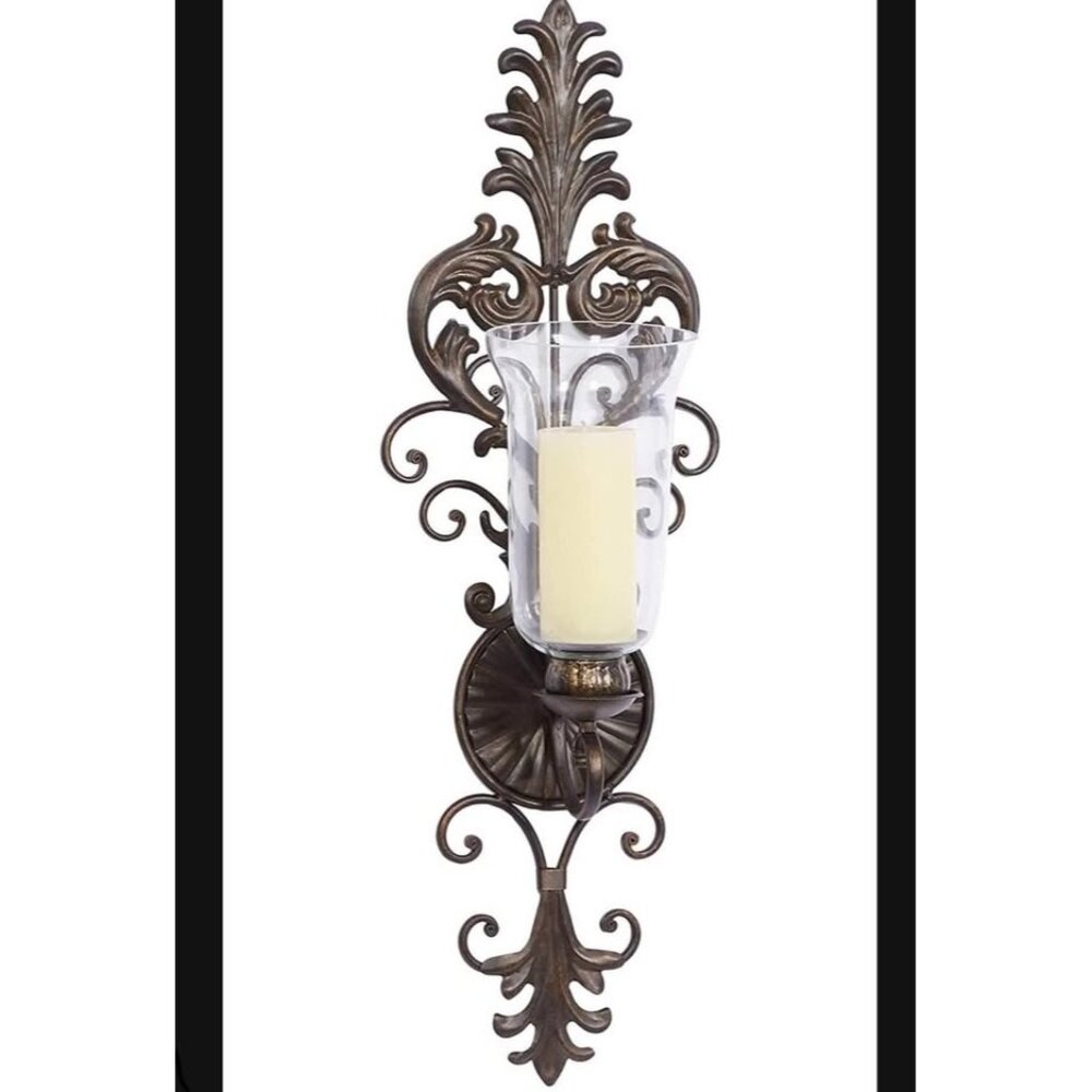 NEW! Deco 79 Victorian Metal & Glass Ornate Candle Sconce, 31" H x 10" L Bronze
